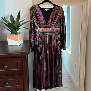 Anthropologie Casa Estrella sequined striped colorful midi dress (size XS) ✨
